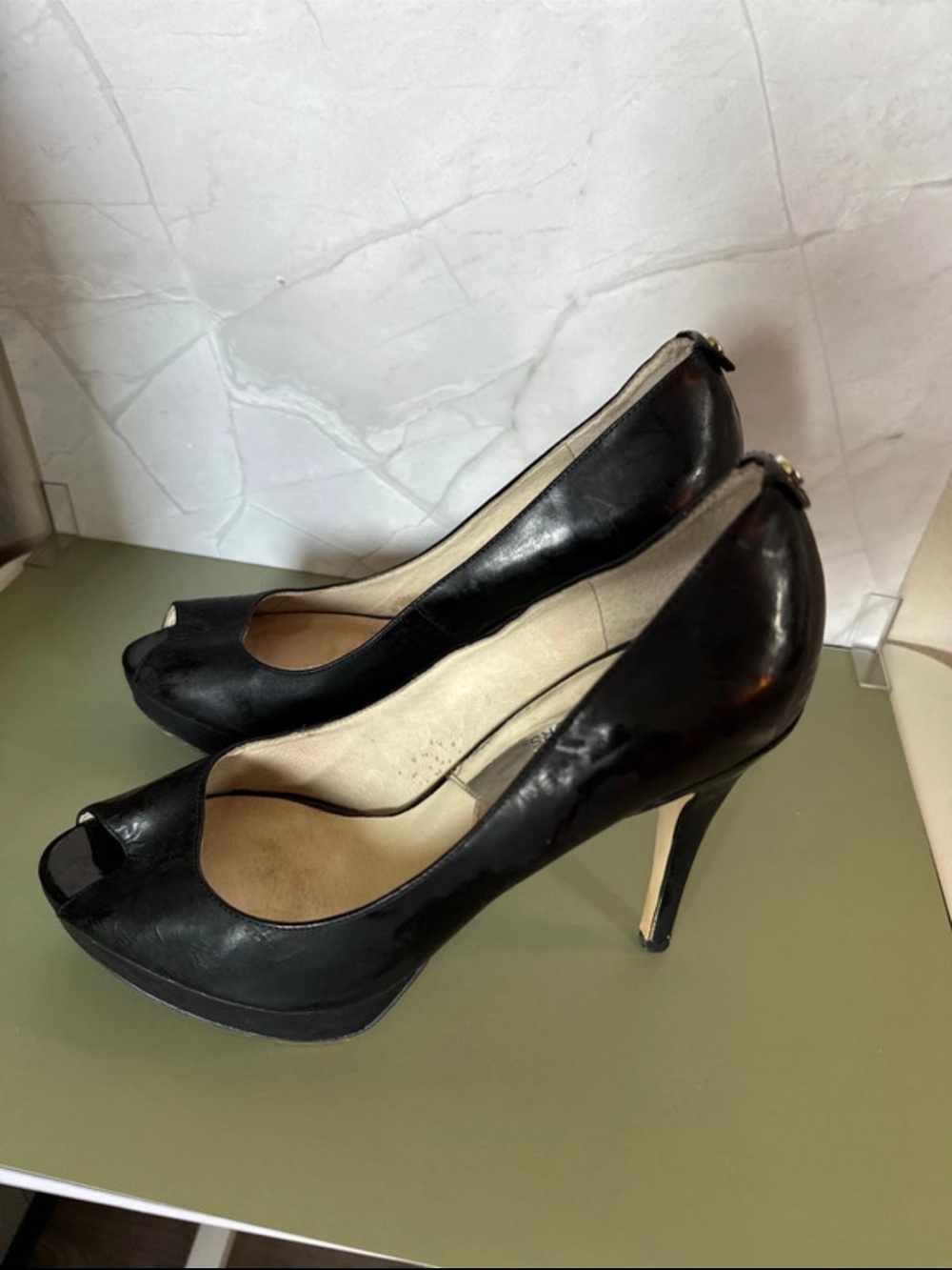Michael Kors Black Peep Toe Platform Stiletto Heels Size 7M
